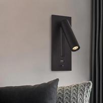 Oeny Light Luxury Bedside Reading Wall Lamp with USB-C juoda