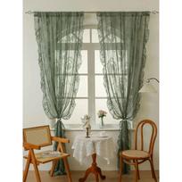 Žali nėriniuoti užuolaidų komplektas, 213 cm ilgio, 1 panelė, Boho stiliaus permatomos su gėlių raštais ir banguotu kraštu, Shabby Chic vintažinis langų dekoras, pora 100x140cm&Fixed Pleat balta