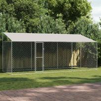 Dog Kennel with Roof Silver 600 x 200 x 256 cm Steel and PE