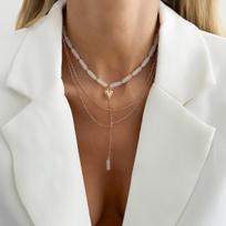 Geometric Beaded Heart Pendant Necklace Elegant Clavicle Chain Jewelry