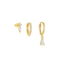 925 Silver Gold Plated Waterdrop Flower Pearl Earring Set 3 Pieces Women Party Jewelry Gift
