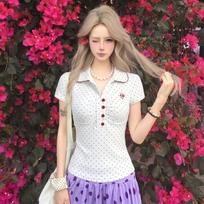 Summer cotton short-sleeved t-shirt women's slim and thin polka dot design sense POLO collar women's new top S
