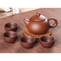 1 arbatinukas ir 4 puodeliai be pagrindo Yixing purpurinio smėlio arbatos rinkinys Kelioninis nešiojamas arbatos rinkinys Kinų arbatos ceremonijos reikmenys Kininiai produktai brown  Xishi Pot gray