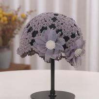 Knitted Hollow Out Headwear Hollow Headed Hat Elegant Floral Women's Hat Sweet Flower Hollow Hat pilka
