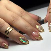 24 Pcs Quicksands Stick on Nail Almond Shape False Nail Glittering Press On Nail Simple Artificial Nail for Woman Girls 1