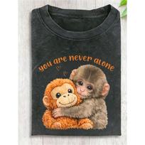 2026 NEW Washed T-Shirt You Are Never Alone Punch The Cute Baby Monkey Meme Washed T-Washed T-Shirt S juoda