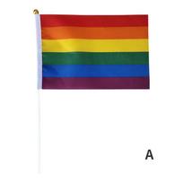 1 Pc Mini Rainbow Hand Held Flag With Flagpoles 14x21cm Easy To Hold For Pride Parades Cheers Celebrations Party Decor Accessory white