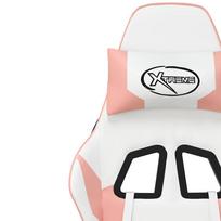 Gaming Chair with Massage Function and Footrest White & Pink PU Leather