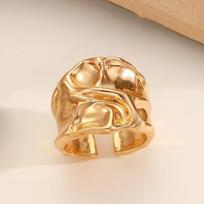 Exaggerated Personality Hollowed-out Irregular Geometric Liquid Metal Wide Open Ring for Women Punk Rock Finger Jewellery Gifts resizable