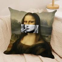 1Pc Funny M-Mona L-Lisa Cushion Cover Short Plush Double-Sided Print Square Throw Pillow Covers Sofa Home Cushion Decor Peach skin 18*18(CM)-1Pcs