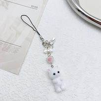 Kawaii pūkuotas katės pakabukas telefono raištelis Y2K mielas kaspinėlis kačiukas telefono grandinėlė korėjietiškas mobiliojo telefono pakabukas raktų raištelis dovanos mergaitėms balta