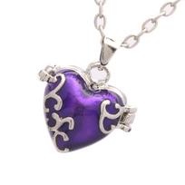 Vintage Brass Heart Resin Locket Necklace with Storage Compartment Adjustable Clavicle Chain Accessories for Women violetinė