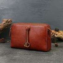 Johnature Three Compartment Crossbody Bag Retro Handmade Genuine Leather Solid Color Versatile Women's Shoulder Bag ruda