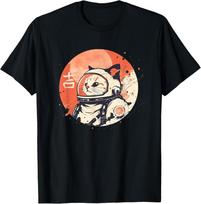 Japoniškas minimalistinis 1950-ųjų retro kosminis katinas sėkmės kanji marškinėliai 4XL beige