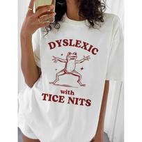 Retro Dyslexic With Tice Nits Funny Dyslexia Printed Fashion Women's T-Shirt Fun Style Short Sleeve Top Loose Plus Size T-Shirt S balta
