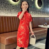 Mergaičių pavasarinė/vasarinė retro stiliaus qipao suknelė: Lengva, elegantiška kinų stiliaus suknelė jaunoms mergaitėms 120