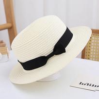 Hat: Women's straw hat, summer long-brimmed sun hat, small flat hat, versatile sunscreen, beach sun hat Free size