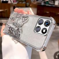 Butterfly Holder Glitter Soft Case For Honor 400 90 Lite X8A X8B X8C X6A X6B X6C X6 X9A X8 4G 5G Plating Shockproof Stand Cover Honor X8c