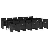 13 piece Garden Dining Set with Cushions Black Poly Rattan