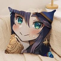 Mona Cute Cute Genshin Impact Cushion Cover Silky Short Plush Invisible Zipper Dustproof Sofa Pillow Case For Home Decor Peach skin 18*18(CM)-1Pcs