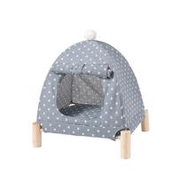 Pet Camp Bed Kennel Summer Dog Bed Removable and Washable Wooden Cat Bed Cat Mat Cat Nest Pet Supplies Cat House 53.5*48*58cm