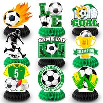 Futbolo korio stalo dekoracijos, 9 vnt. futbolo kamuolio korio stalo dekoracijos, 3D stalo dekoracijos futbolo gimtadienio vakarėliui As shown in the picture žalia