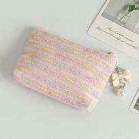 Small Cosmetic Make Up Bag Mini Striped Organizer Bags for Women Lipstick Makeup Case Children Cute Purse Coin Pouch Case rožinė