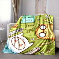 1pc Adventure Time Flannel Throw Blanket - Lightweight Soft Warm All-Season Blanket for Sofa, Bed, Travel, Camping  L1029185 80x120cm