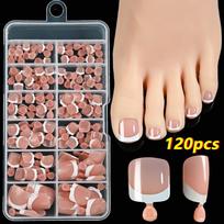 120Pcs Luxury Chic French Tip Nails Set Press on Glossy Short Tip Toenail Square Full Cover Fake Toe Nails Nails Art