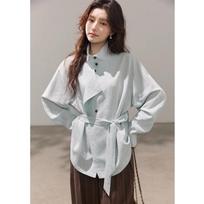 Women's Waist-Cinching Stand-Up Collar Shirt M