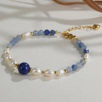European & American Style Faceted Light Blue Aventurine Lapis Lazuli Freshwater Pearl Prayer Bead Bracelet lapis lazuli spalva