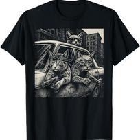 Funny Gangster Cats Street Design T-Shirt S juoda