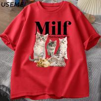 MILF Unisex I Love Felines Cottagecore Cats T Shirt for Unisex Women Cat Lover Tshirt Funny Kitten Printed Tshirt Loose Streetwear XL