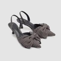 Striped bow pointed head bag head empty sandals women's spring temperament light mouth thin heel high heel single shoes 34