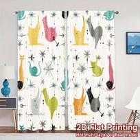 2D Flat Printing,JIT 2pcs, Curtains (Without Rod) Atomic Cats Popular Curtains&Window Treatment Fabric Curtains Versatile All 60×150cm