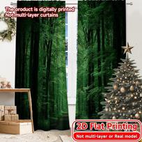 2D FLAT PRINTING 2pcs Curtains (Without Rod) Lush Green Forest Scene Holiday New year Printed Curtains Prints Light Filtering 60×150cm