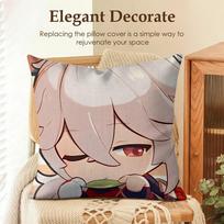 Kaedehara Cute Genshin Impact Cushion Cover Natural Linen Organic Fabric Double-Sided Printing Sofa Home Decor Gift Pillow Case Peach skin 18*18(CM)-1Pcs