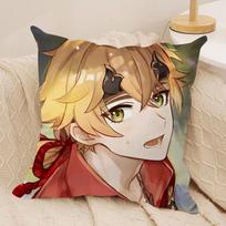 Thoma Genshin Impact Cute Cushion Cover Silky Short Plush Invisible Zipper Dustproof Sofa Pillow Case For Home Decor Peach skin 18*18(CM)-1Pcs