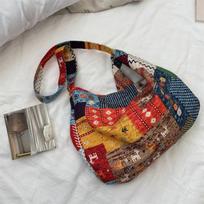 New retro contrasting color collage shoulder messenger bag large capacity underarm canvas bag women