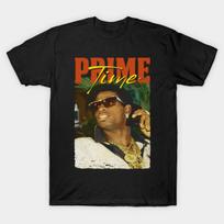 Men Black Print T-shirt Vintage Deion Prime Time No-Cut Transfer Paper Print Cotton Tshirt M juoda
