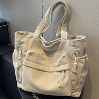 Women'S Large Capacity Corduroy Tote Bag  Heavy-Duty Multi-Compartment Handbag Shoulder Bag with Fixed Strap & Zipper Closure smėlis