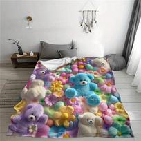 Colorful Teddy Bear Fluffy Blanket , Warm and comfortable throw blanket sofa bed sofa camping trip, the best gift. 75x90cm