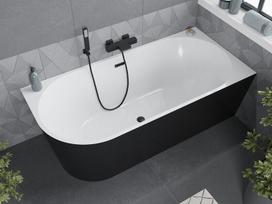 Mexen Mia laisvai pastatoma dešininė kampinė vonia 140 x 75 cm, balta/juoda, juoda persipylimo anga - 52691407575P-70, 140 x 75 cm