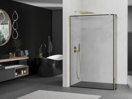 Mexen Kioto dušo siena Walk-in 160 x 30 cm, juoda rėmelis, auksinė - 800-160-212-50-70-030