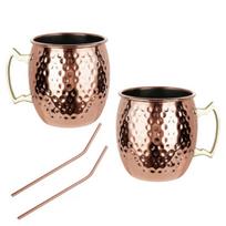 KingHoff KH-2000 Moscow Mule puodelių rinkinys su šiaudeliais, 500 ml, 2 vnt.