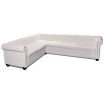 Chesterfield Corner Sofa 6 Seater Faux Leather White