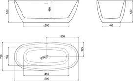 Mexen Luvo Slim laisvai stovinti vonia 170 x 75 cm, balta, nikelio apdaila - 52801707500-97