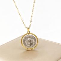 Rotatable Double-Sided Virgin Mary Saint Benedict Pendant Necklace Catholic Christian Religious Medal Jewelry for Women Men