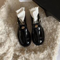 Camellia round head buckle strap thick heel thick sole Mary Jane leather shoes women 34 juoda