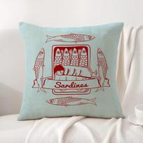 Sardines Art Cushion Cover Natural Linen Organic Fabric Double-Sided Printing Sofa Home Decor Gift Pillow Cover Peach skin 18*18(CM)-1Pcs